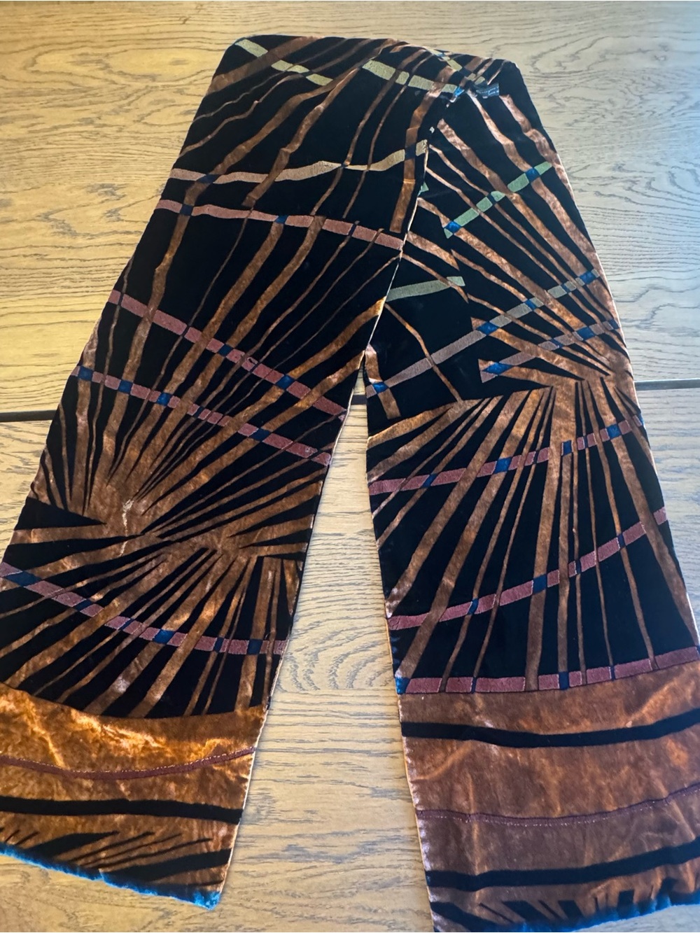 GEORGINA Von ETZDORF Scarf Velvet Black Orange Gold TEAL GEOMETRIC 10 X 66 HTF